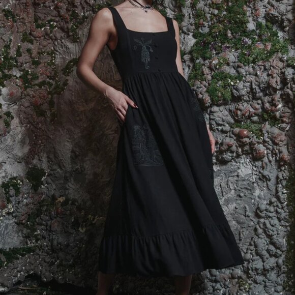 Disturbia Mandrake Linen-Blend Embroidered Midi Dress US Size Large - Picture 8 of 8